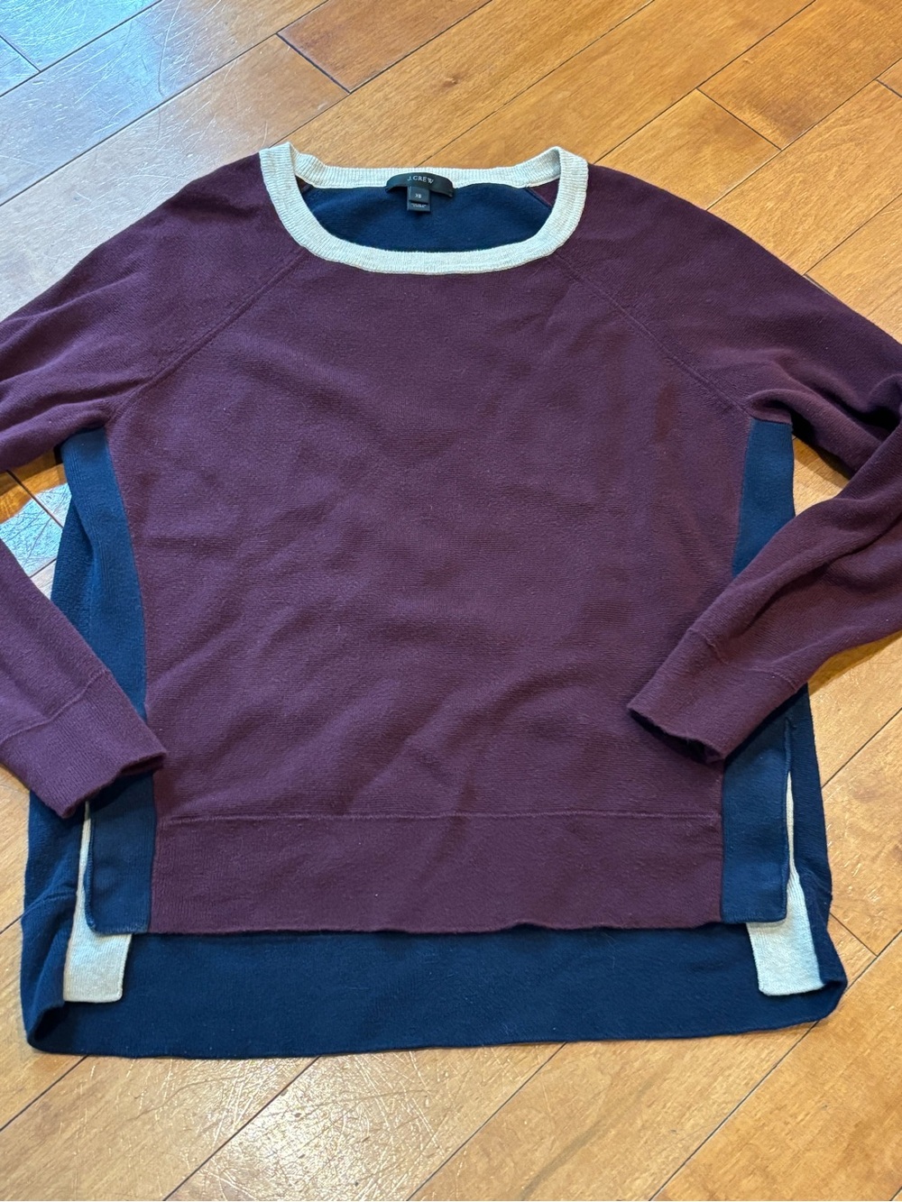 J. Crew Women’s XS Burgundy Cotton Contrast Crewneck Sweater Snap Button Sides